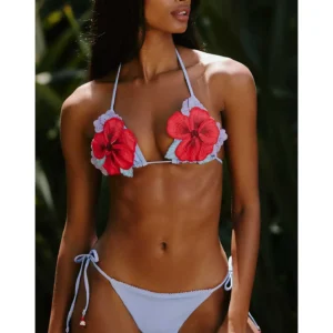 3D Floral Halter Bikini Set