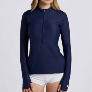 Navy Blue Half-Zip Long-Sleeve Rash Guard