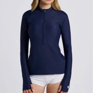 Navy Blue Half-Zip Long-Sleeve Rash Guard