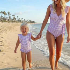 Mommy and Me Gingham Ruffle One-Piece Swimsuits