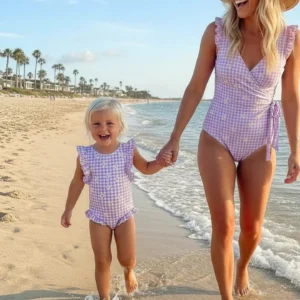 Mommy and Me Gingham Ruffle One-Piece Swimsuits