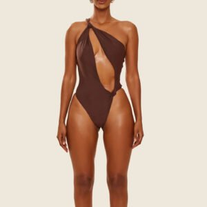 One-Shoulder Cut-Out Swimsuit with Knot Details