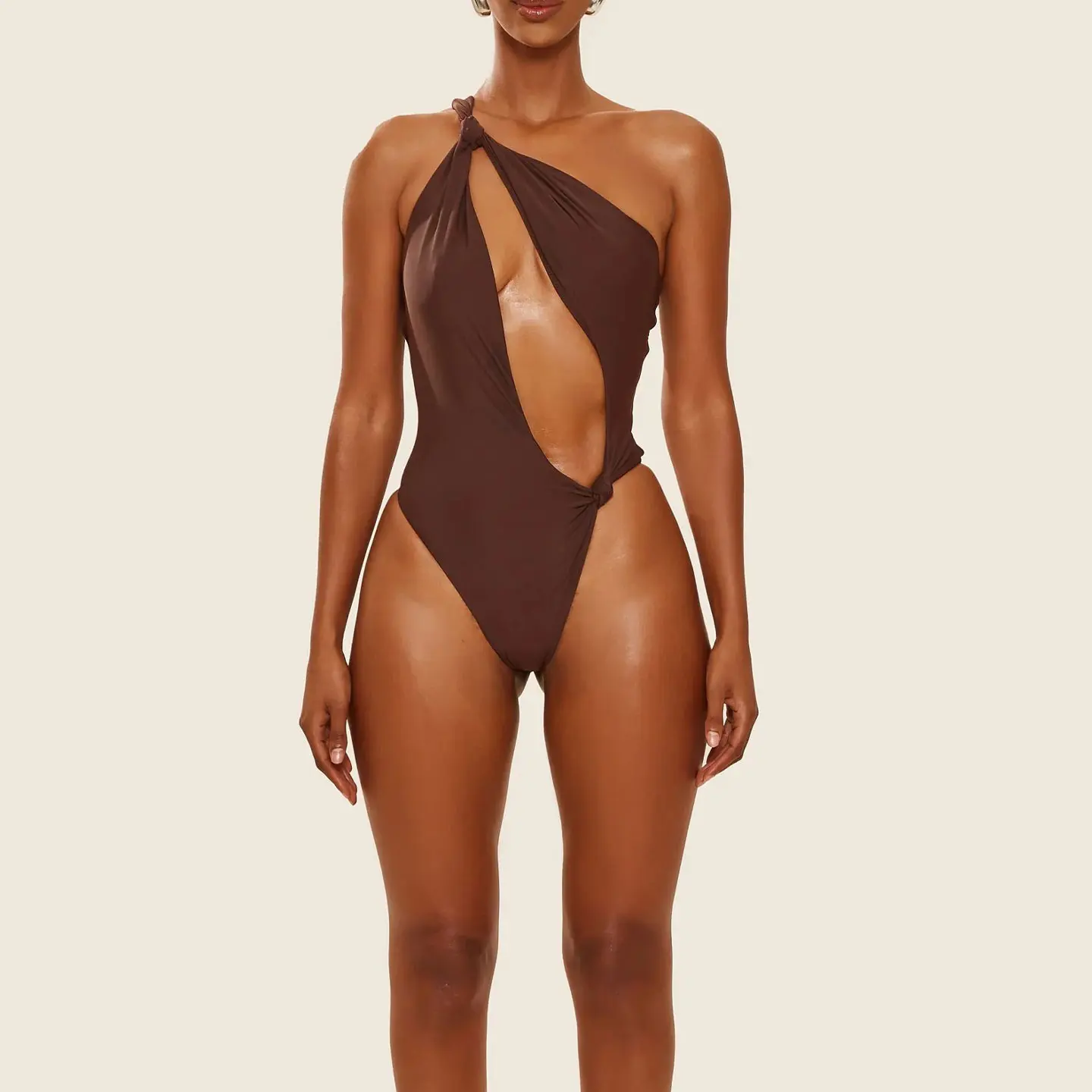 One-Shoulder Cut-Out Swimsuit with Knot Details