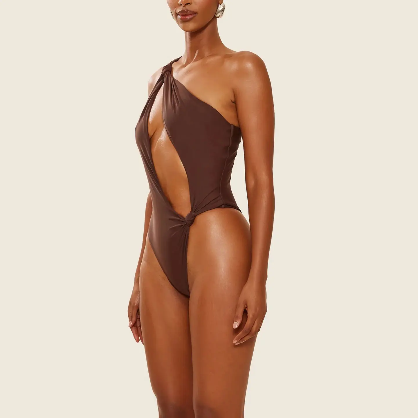 One-Shoulder Cut-Out Swimsuit with Knot Details - Image 2