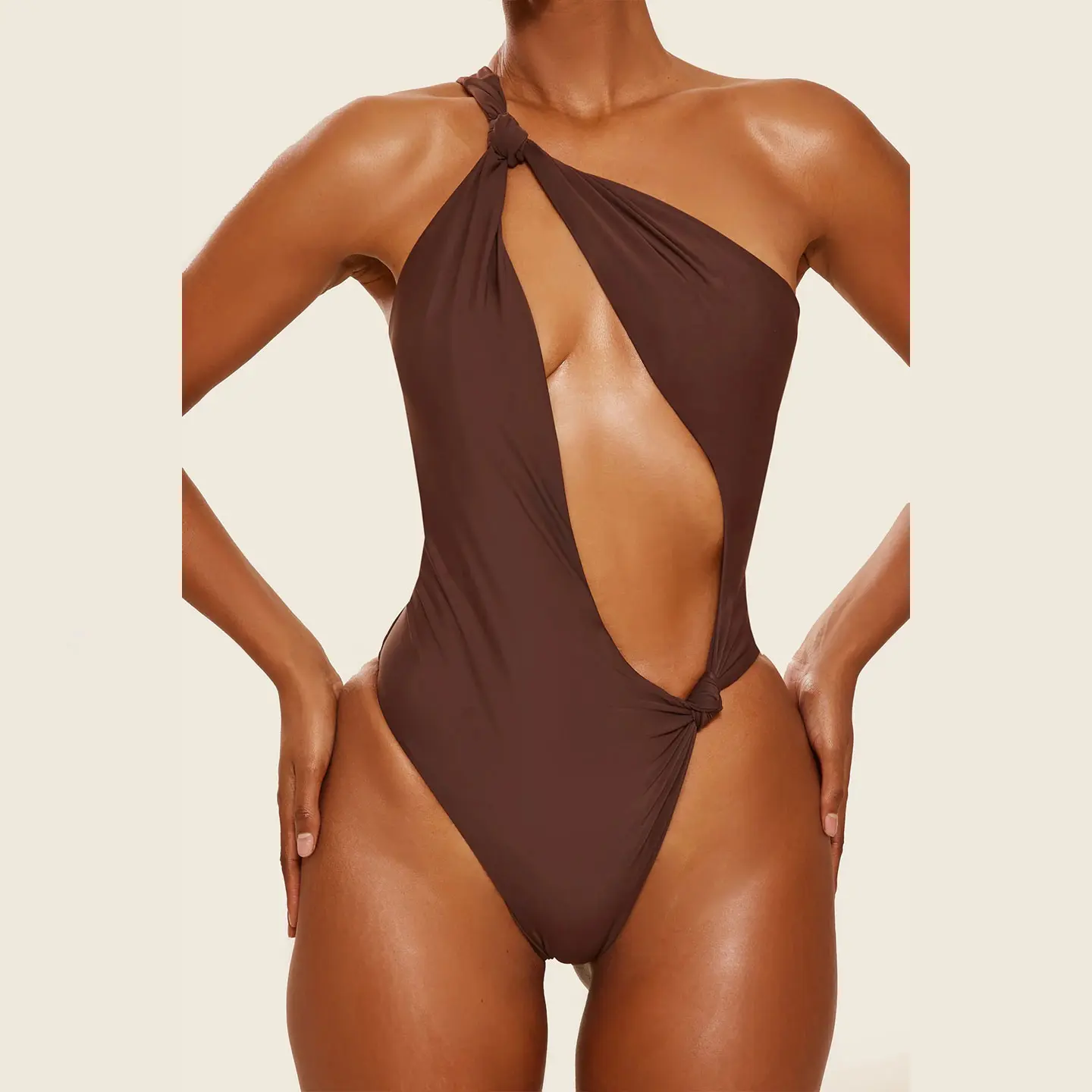 One-Shoulder Cut-Out Swimsuit with Knot Details - Image 4