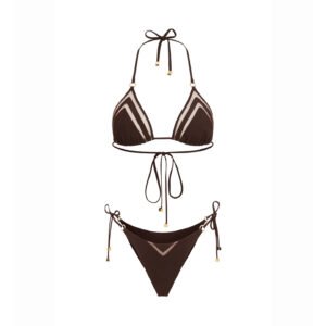 Mesh Triangle Bikini Set with Tie Side Bottom