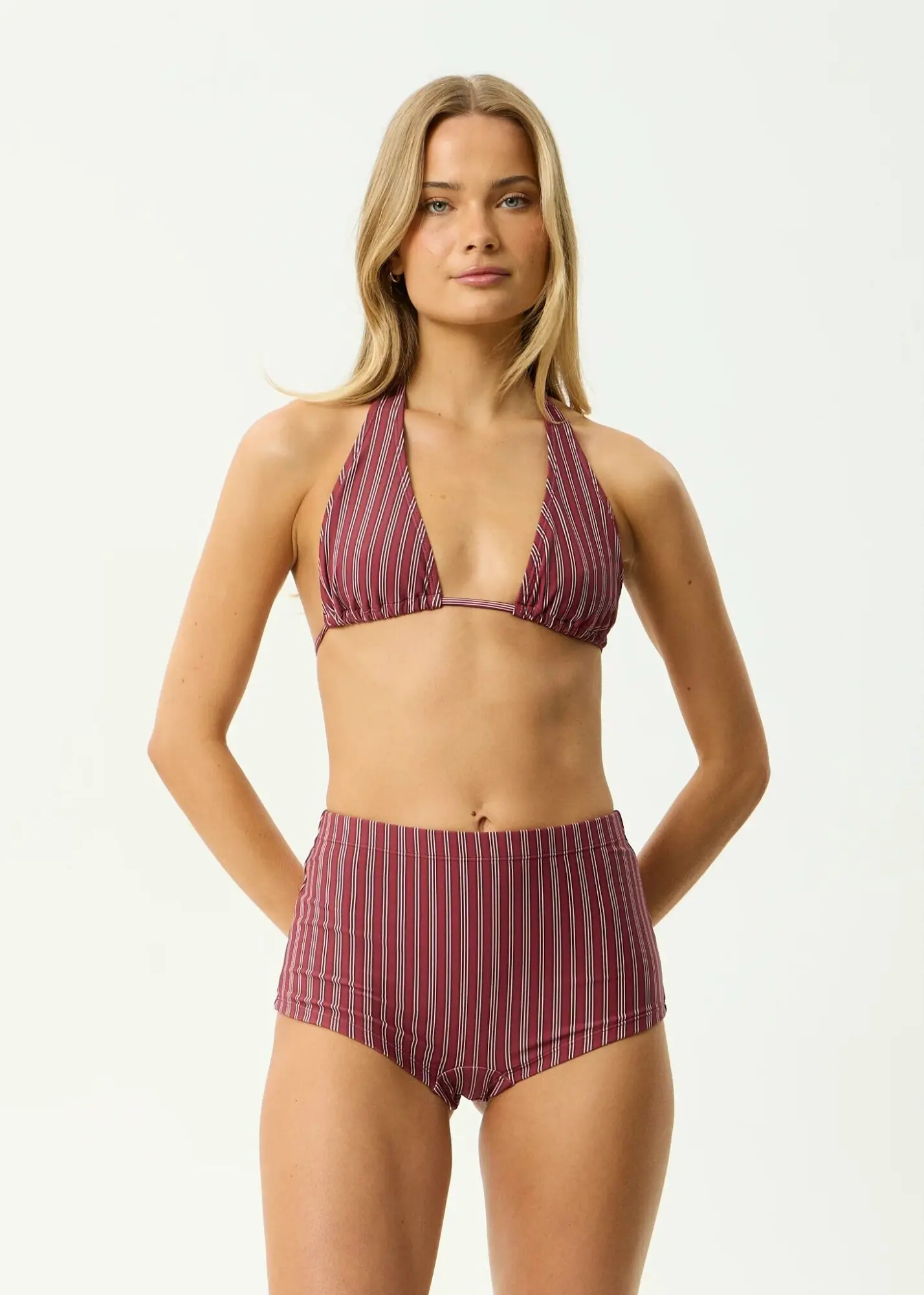 Striped Halter High-Waisted Bikini Set - Image 3