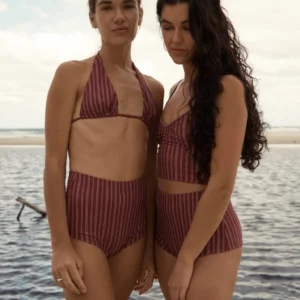 Striped Halter High-Waisted Bikini Set