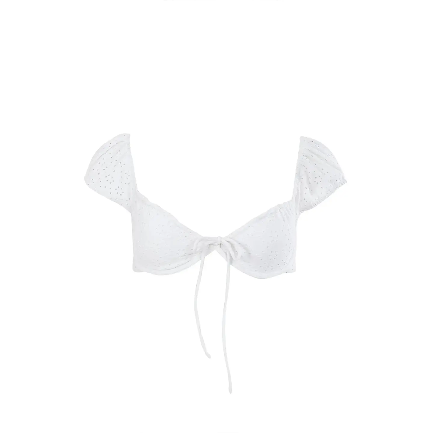 White Eyelet Cap-Sleeve Underwire Bikini Set - Image 2
