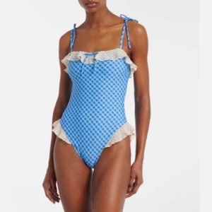 Gingham Lace Ruffle One-Piece Swimsuit