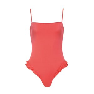 Coral Ruffle-Trim High-Cut One-Piece Swimsuit