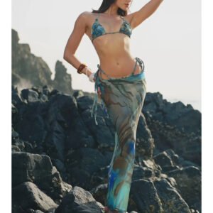 Abstract-Print Bikini Set with Matching Sarong