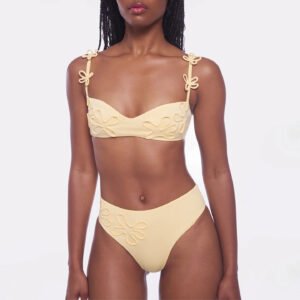 Floral-Appliqué Underwire High-Waisted Bikini Set